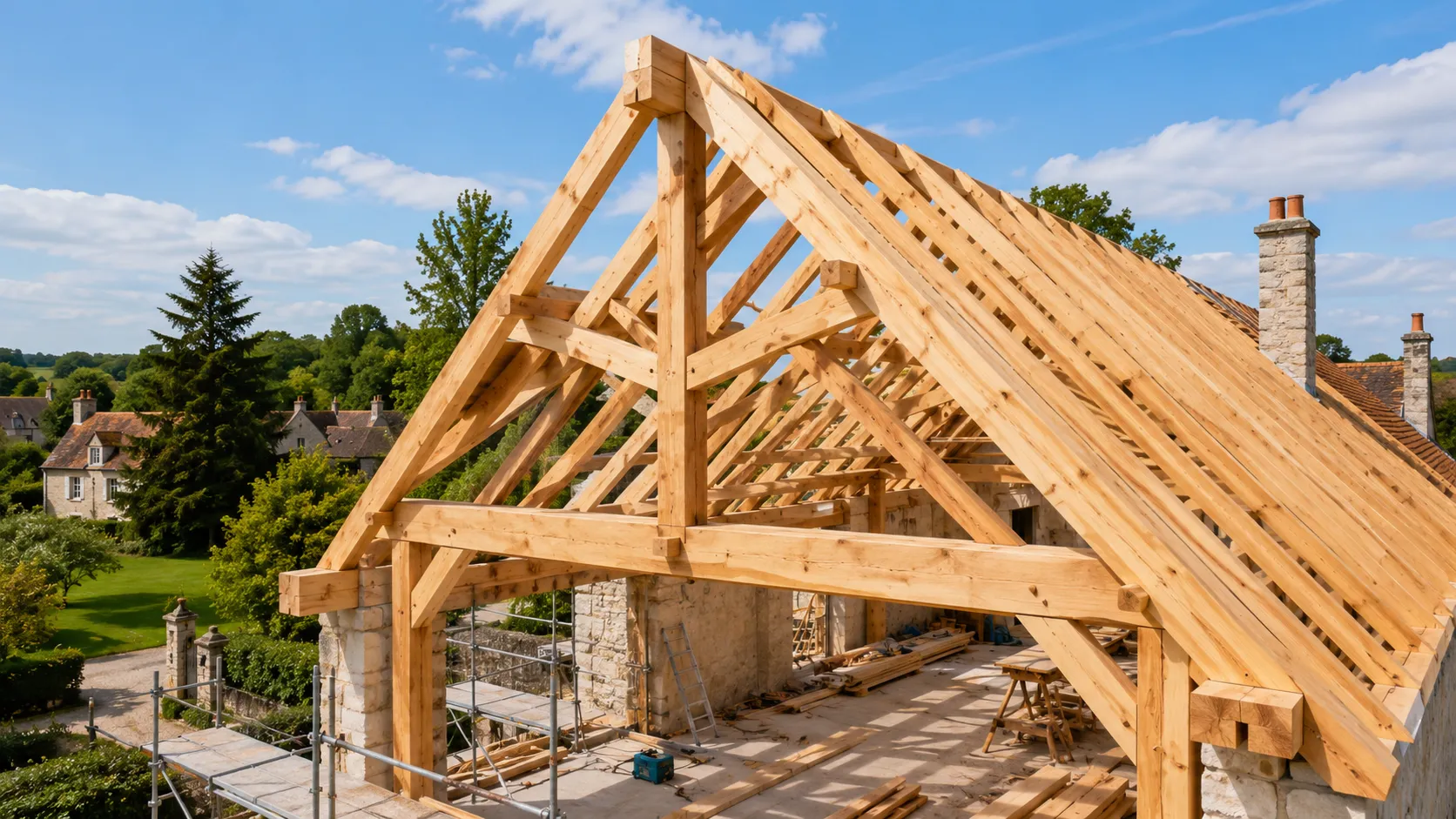 charpente traditionnelle ; charpente bois ; construction charpente ; charpentier Seine-et-Marne ; structure bois maison ; BPM 77