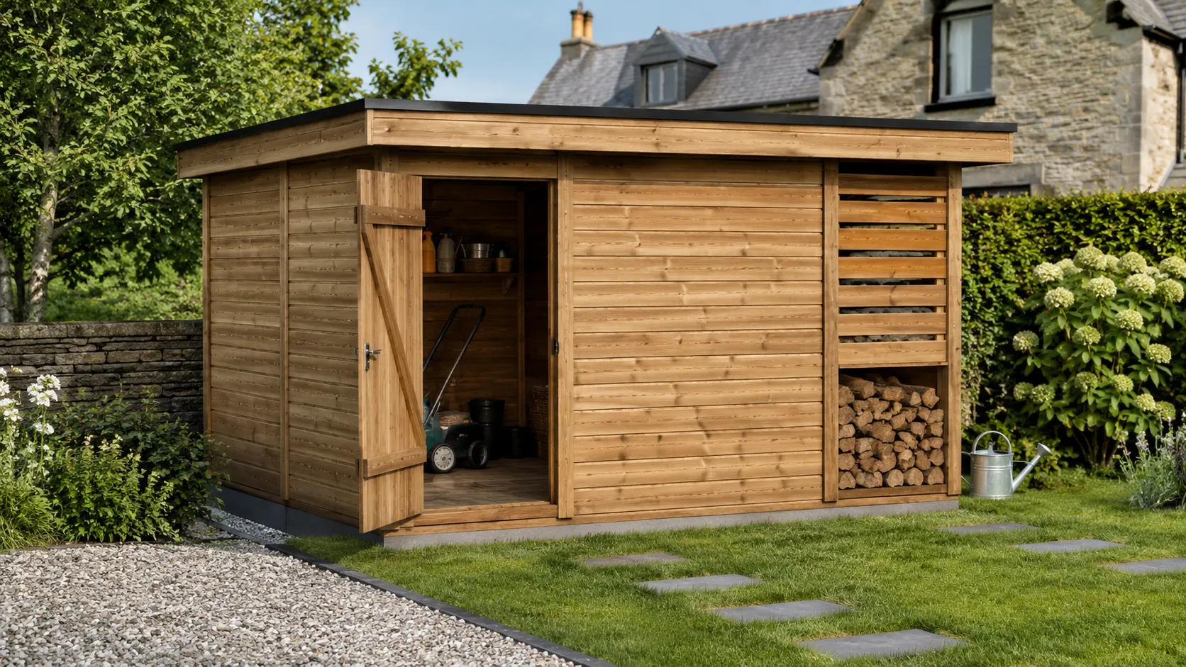 abri bois extérieur ; abri de jardin bois ; rangement extérieur bois ; structure bois de jardin ; aménagement extérieur 77 ; BPM 77